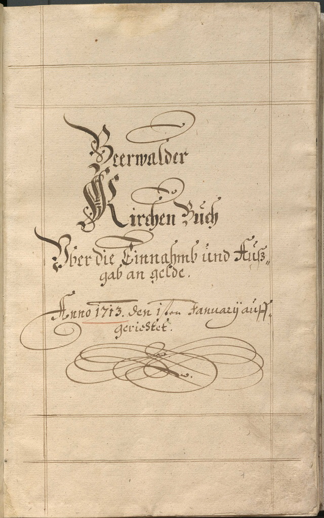 Bärwalder Kirchenkassenbuch 1713-1740, Titelseite