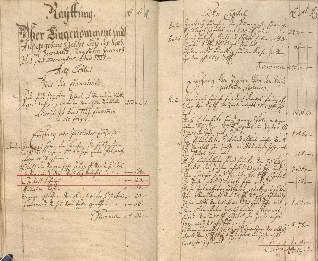 Bärwalder Kirchenkassenbuch 1721, Seite 88