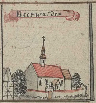 Kirche in B�rwalde um 1754 in Topographia Seu Compendium Silesiae Pars II